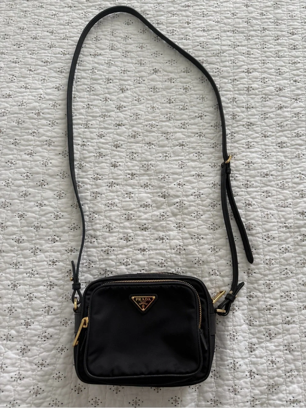 Authentic Prada Mini Nylon Vela Saffiano Double Zip  CrossBody Bag